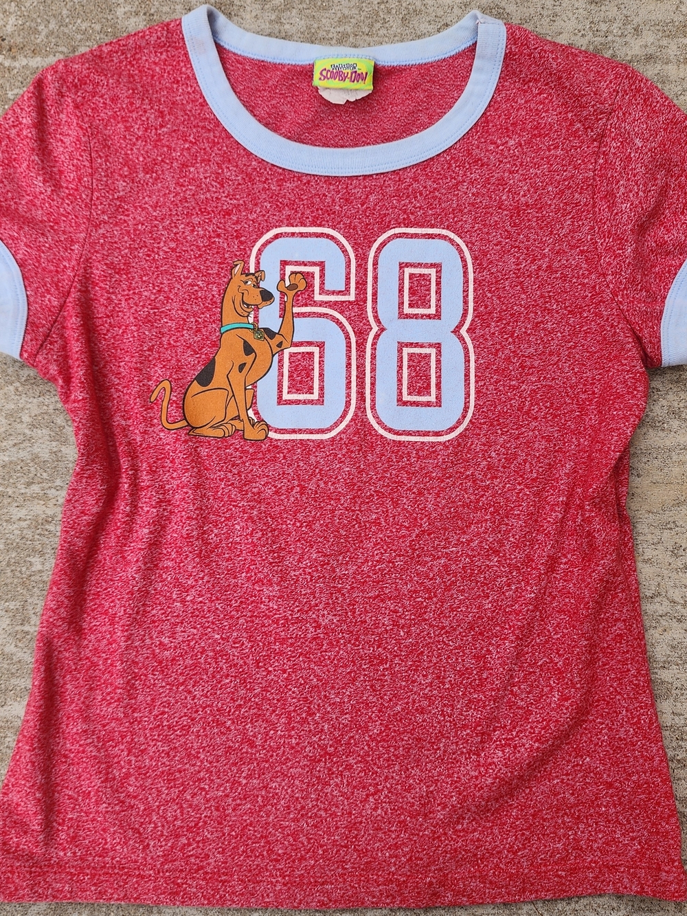 Y2K '02 Cartoon Network Scooby-Doo 68 Heathered Red Blue Baby Tee Top, Sz L